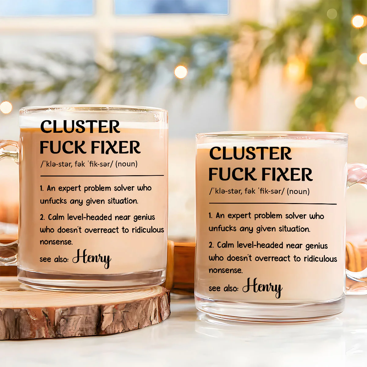 Cluster Fixer Problem Solver- Personalized Custom Glass Mug - Image 3