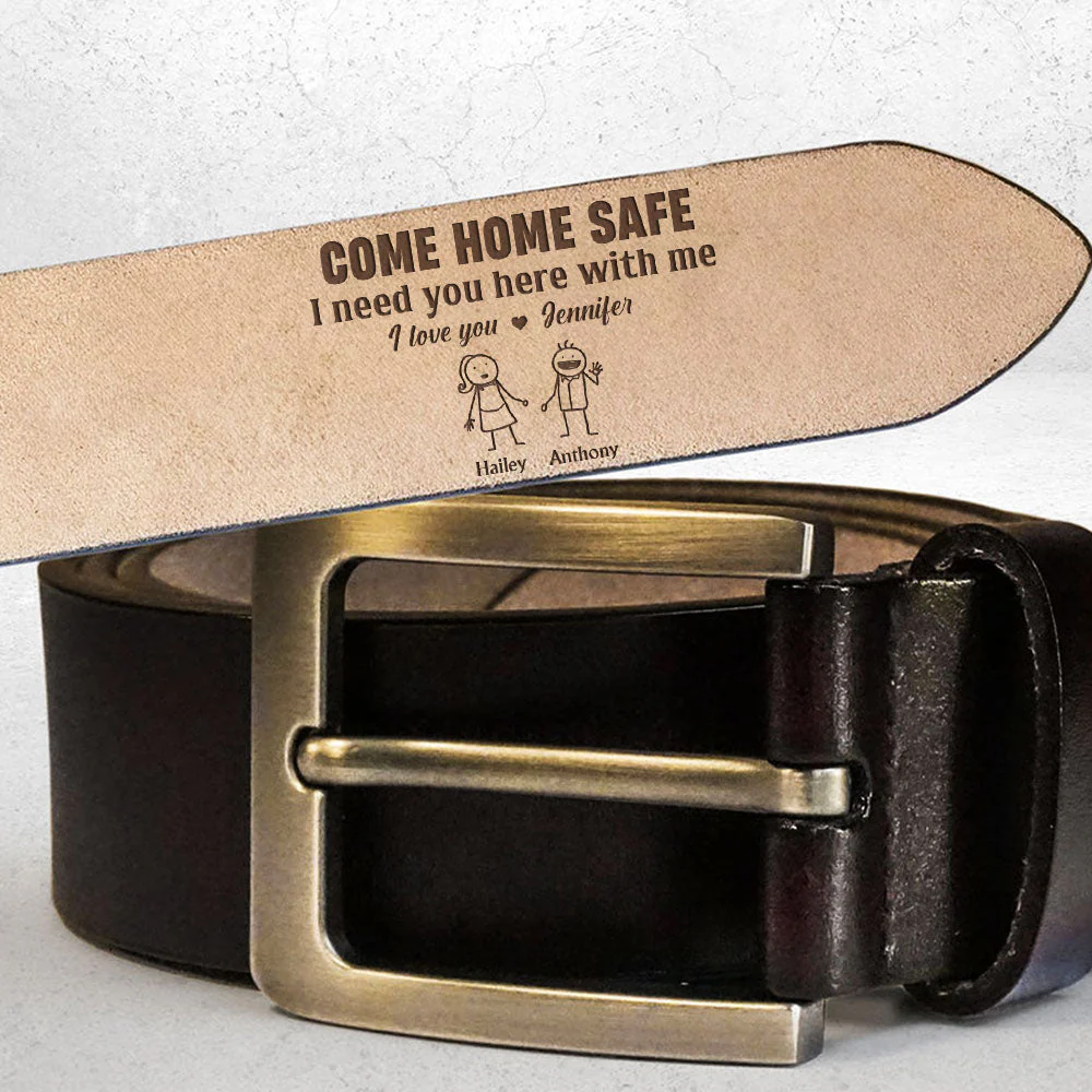 Come Home Safe - Personalized Engraved Leather Belt - Image 2