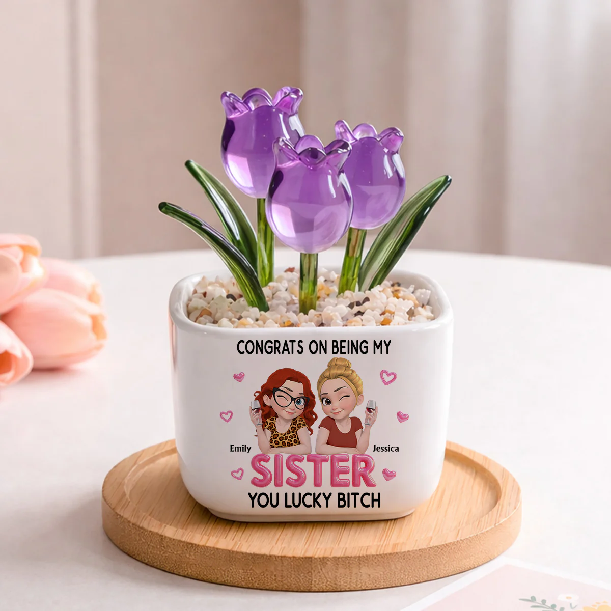 Congrats My Sister - Personalized Custom Glass Everlasting Tulips