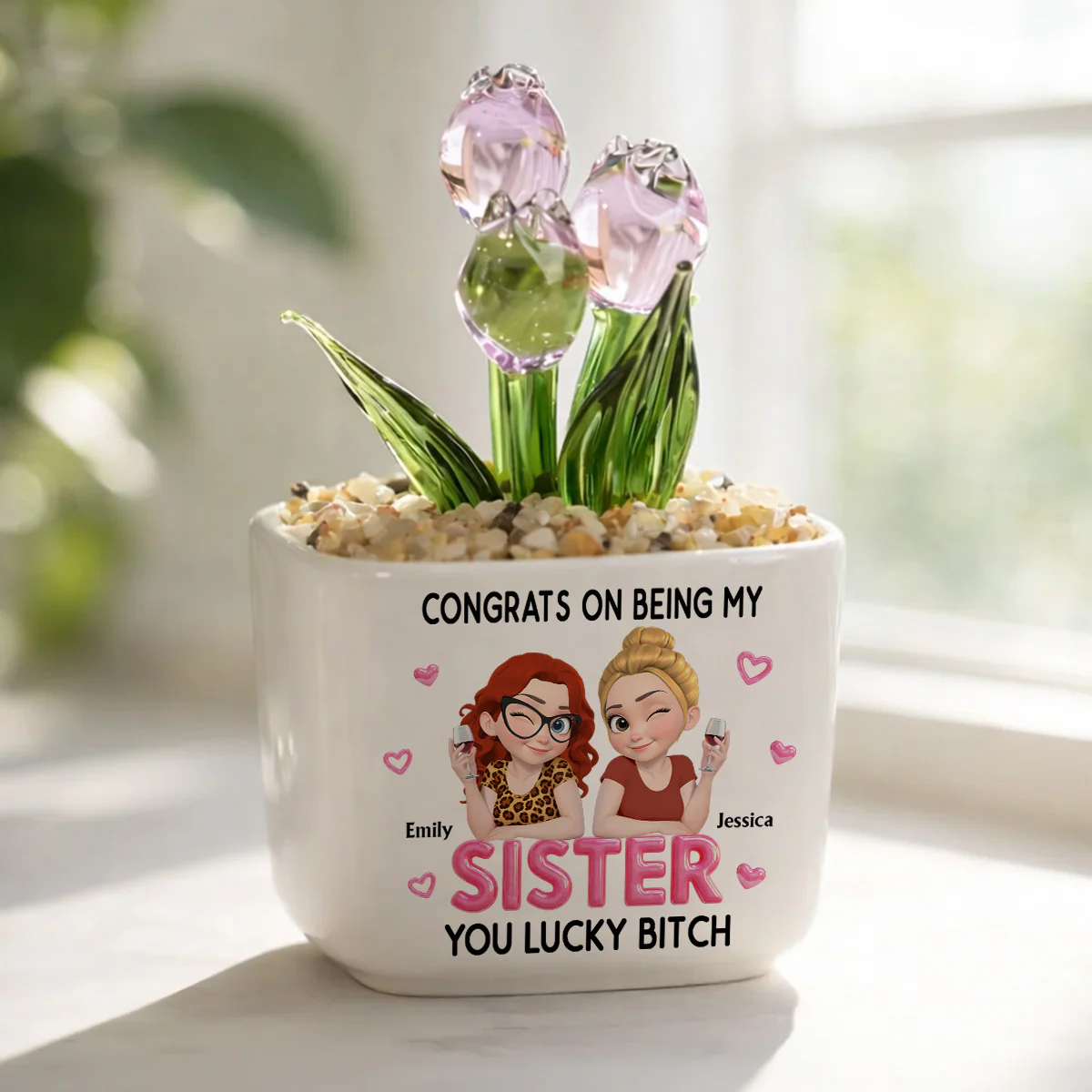 Congrats My Sister - Personalized Custom Glass Everlasting Tulips - Image 5