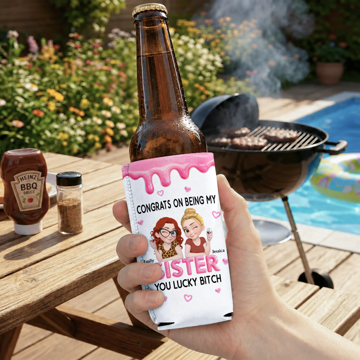 Congrats My Sister - Personalized Custom Skinny Can Cooler - Image 3