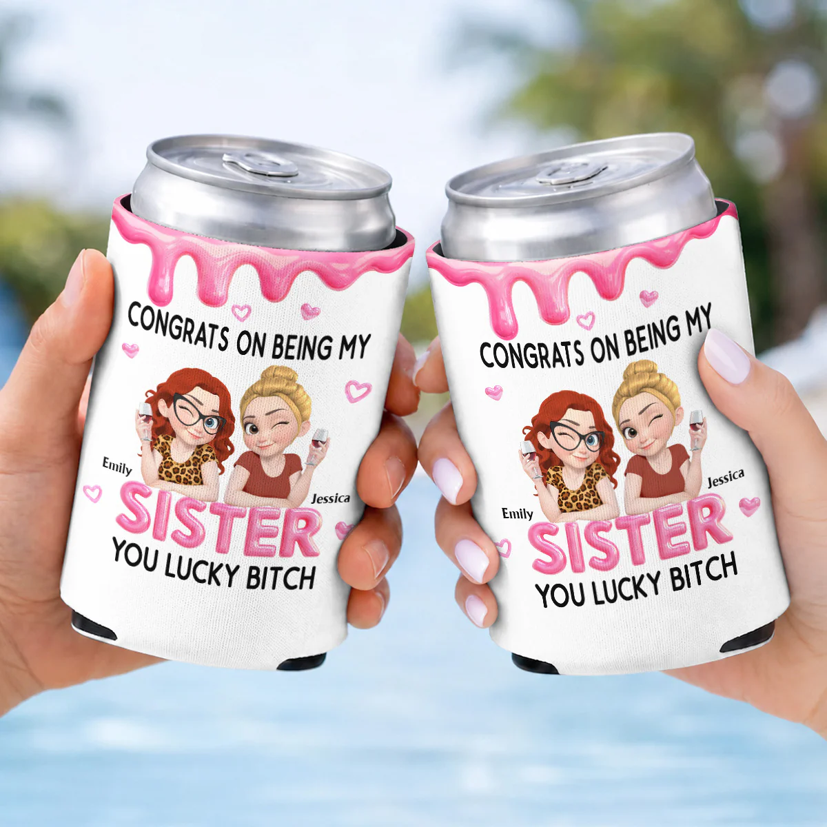 Congrats My Sister - Personalized Custom Skinny Can Cooler - Image 4
