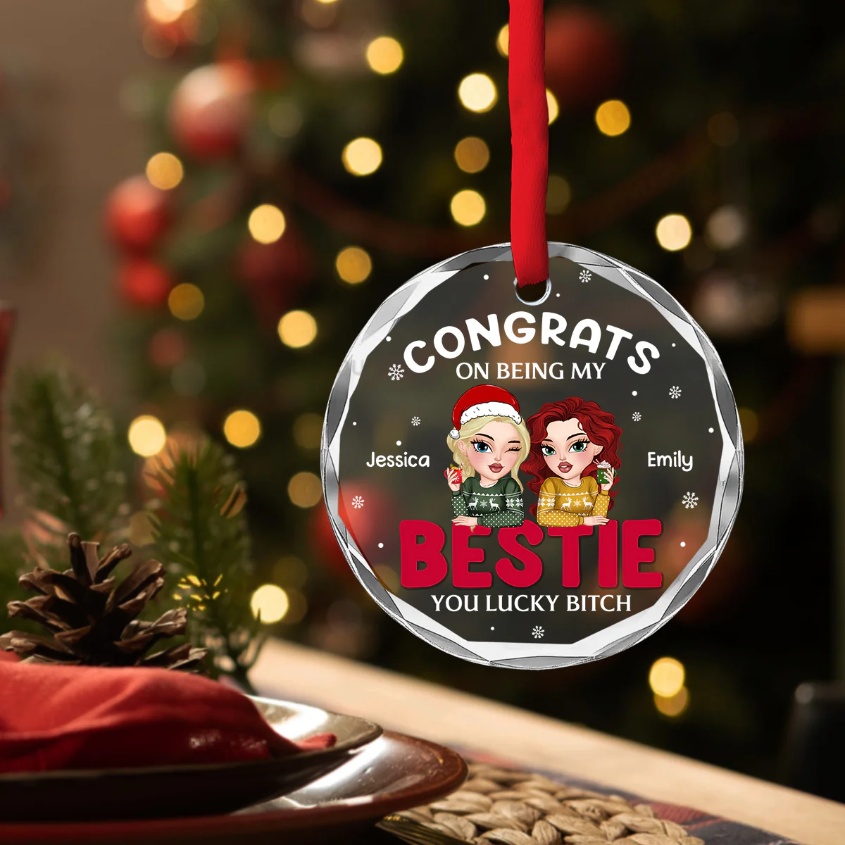 Congrats On Being My Bestie Merry Christmas - Personalized Custom Glass Ornament - Image 3
