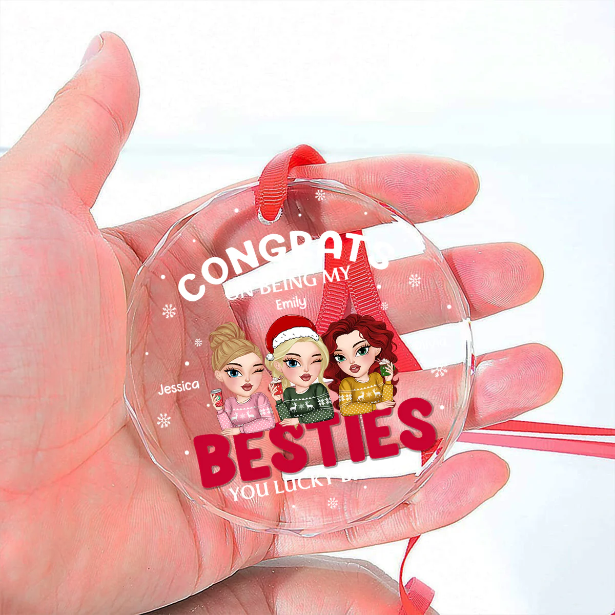 Congrats On Being My Bestie Merry Christmas - Personalized Custom Glass Ornament - Image 4