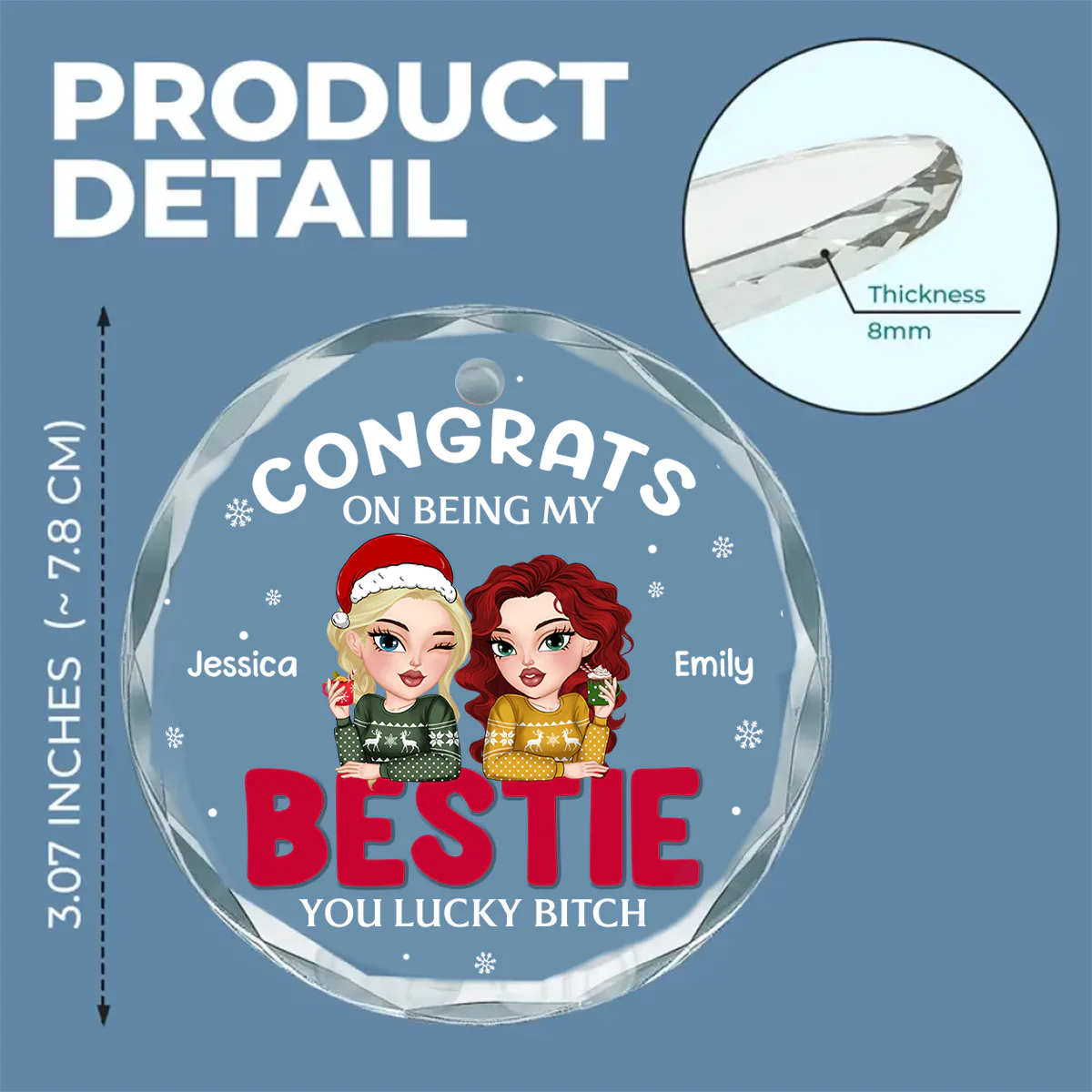 Congrats On Being My Bestie Merry Christmas - Personalized Custom Glass Ornament - Image 5