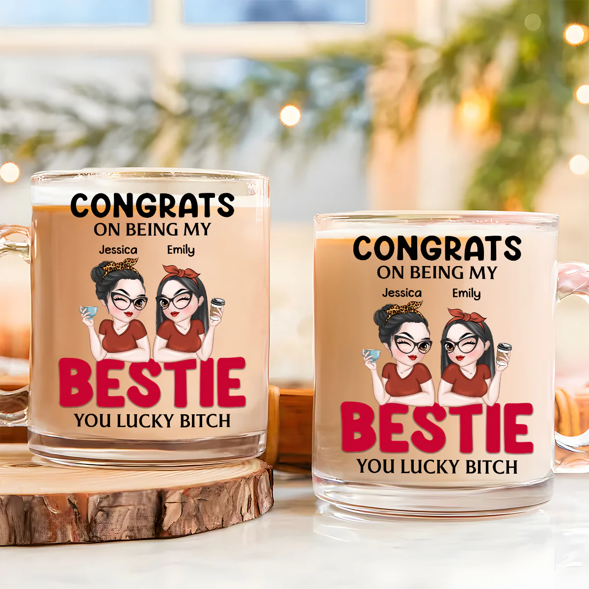 Congrats On Being My Bestie - Personalized Custom Glass Mug - Image 2