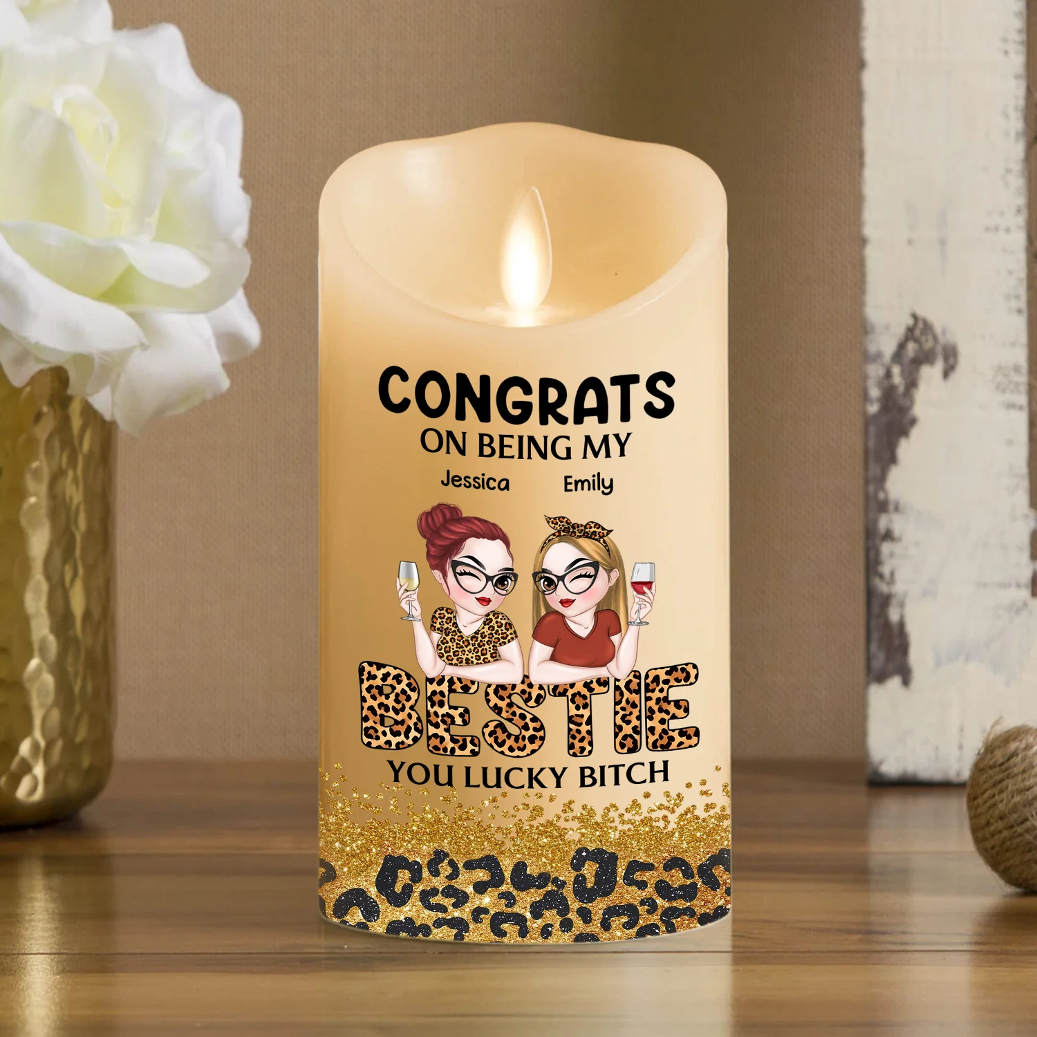 Congrats On Being My Bestie - Personalized Custom LED Candle - Image 3