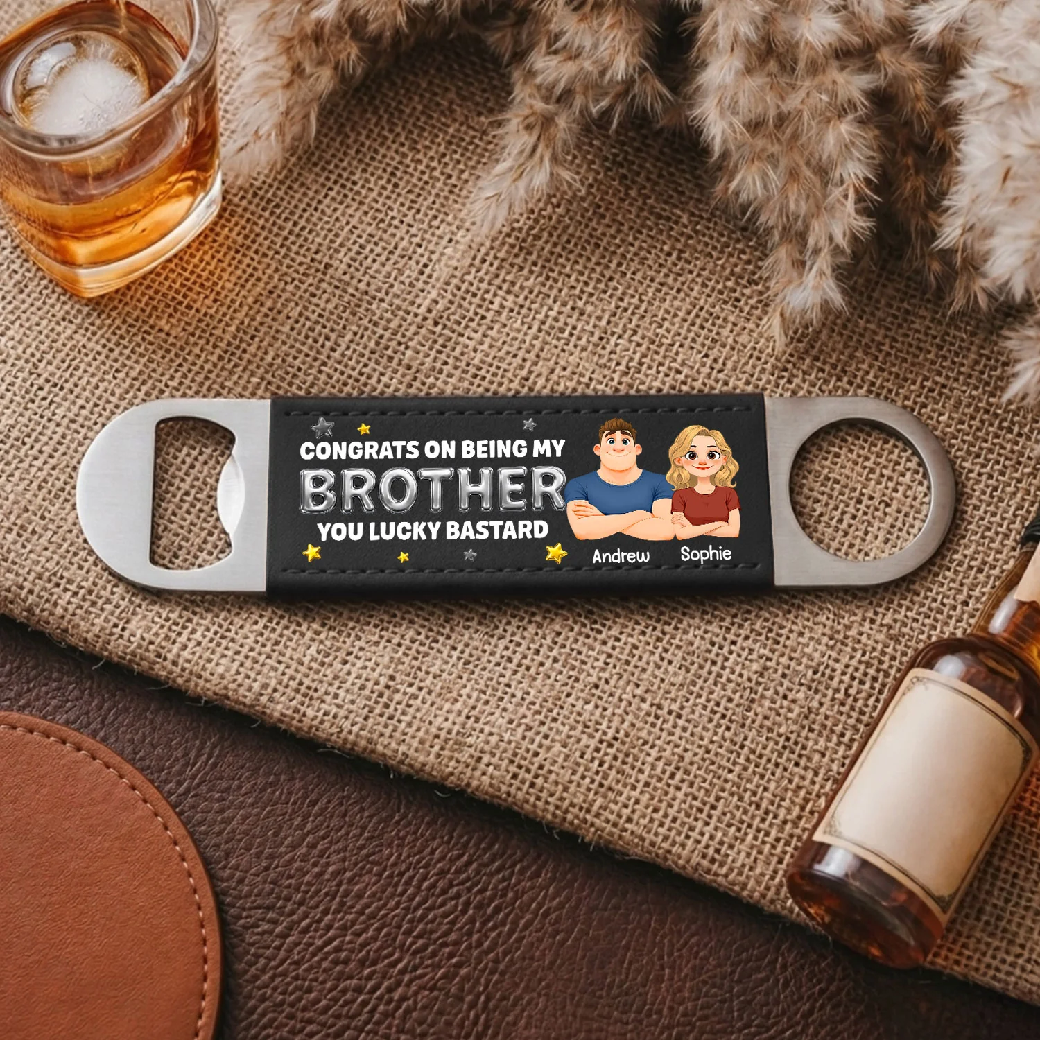 Congrats On Being My Brother - Personalized Custom Leather Bottle Opener