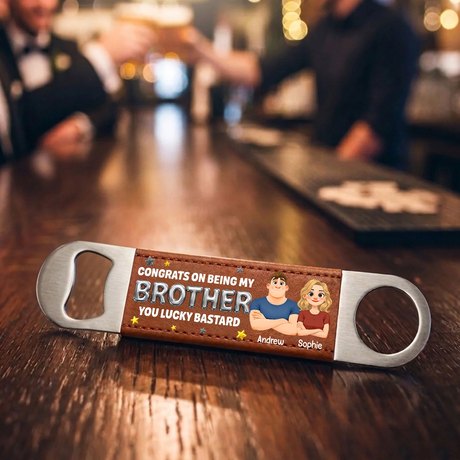 Congrats On Being My Brother - Personalized Custom Leather Bottle Opener - Image 6