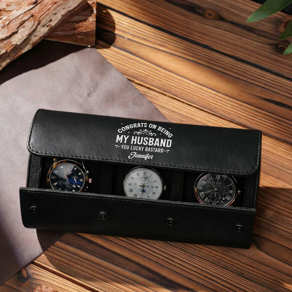 Congrats On Being My Husband - Personalized Custom Leather Watch Case - Image 4