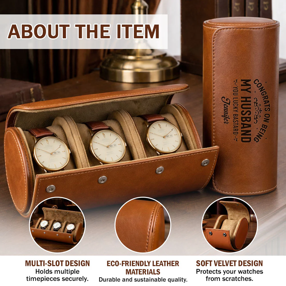 Congrats On Being My Husband - Personalized Custom Leather Watch Case - Image 7