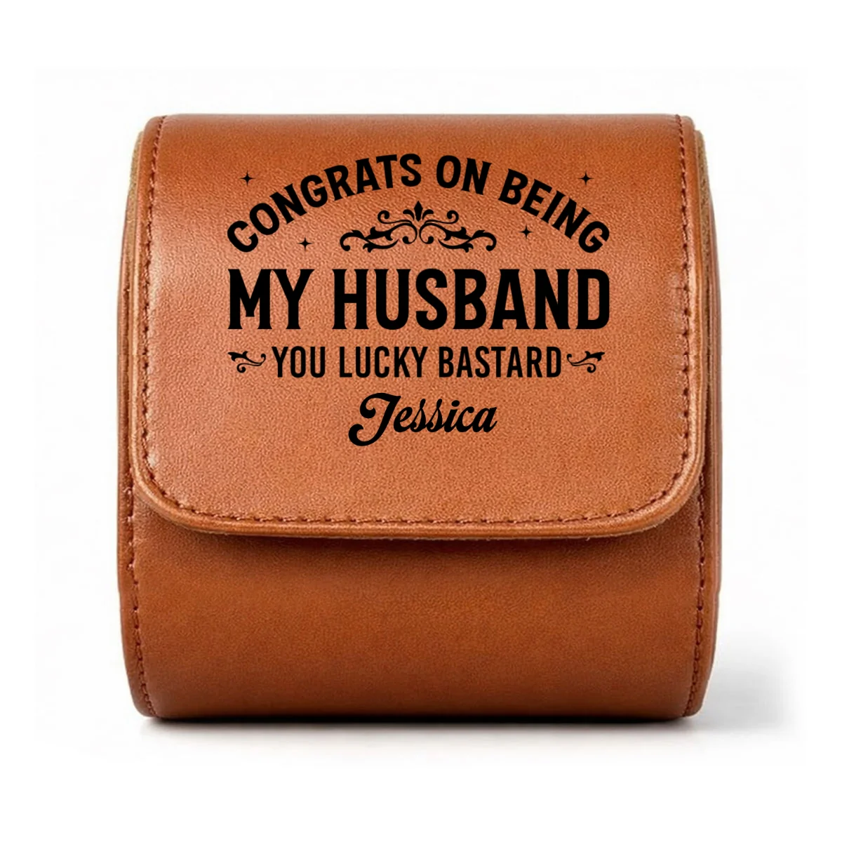 Congrats On Being My Husband - Personalized Custom Leather Watch Case - Image 9
