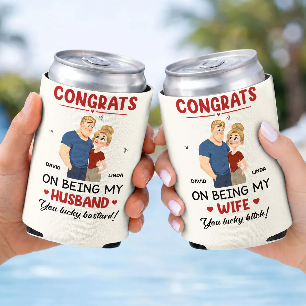 Congrats On Being My Husband - Personalized Custom Skinny Can Cooler - Image 2