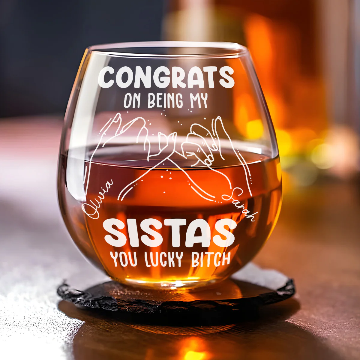 Congrats On Being My Sister - Personalized Custom Wine Glass - Image 2