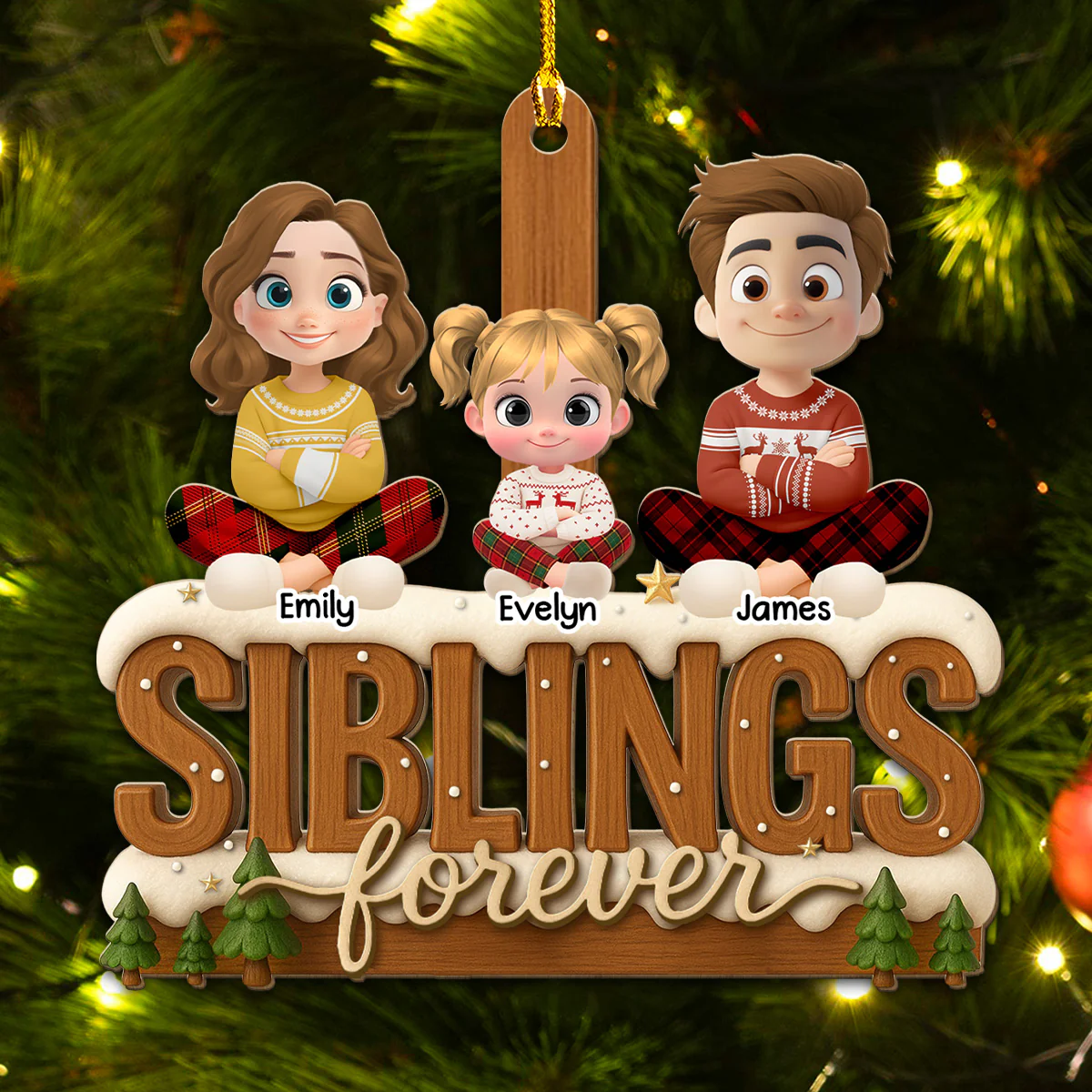 Connected by Heart Always - Personalized Custom 3D Effect Wood Ornament