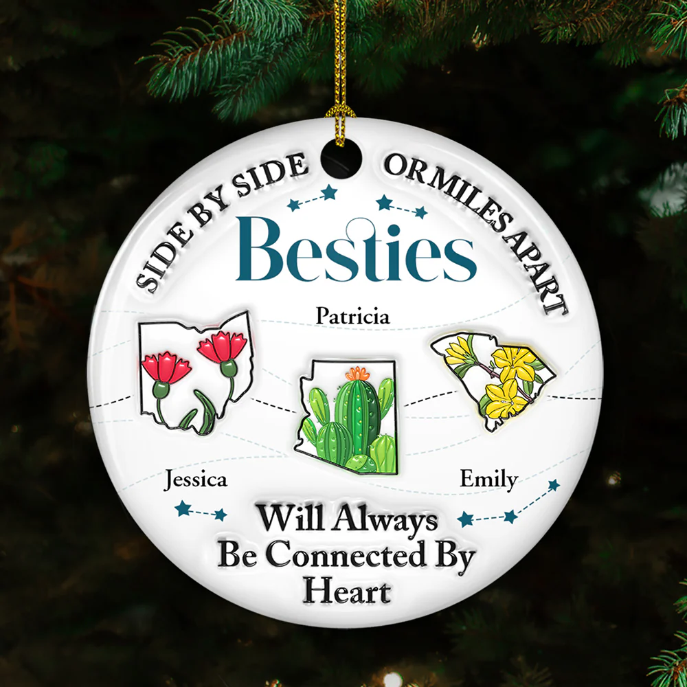 Connected By Heart - Personalized Custom 3D Inflated Effect Ceramic Ornament - Image 2