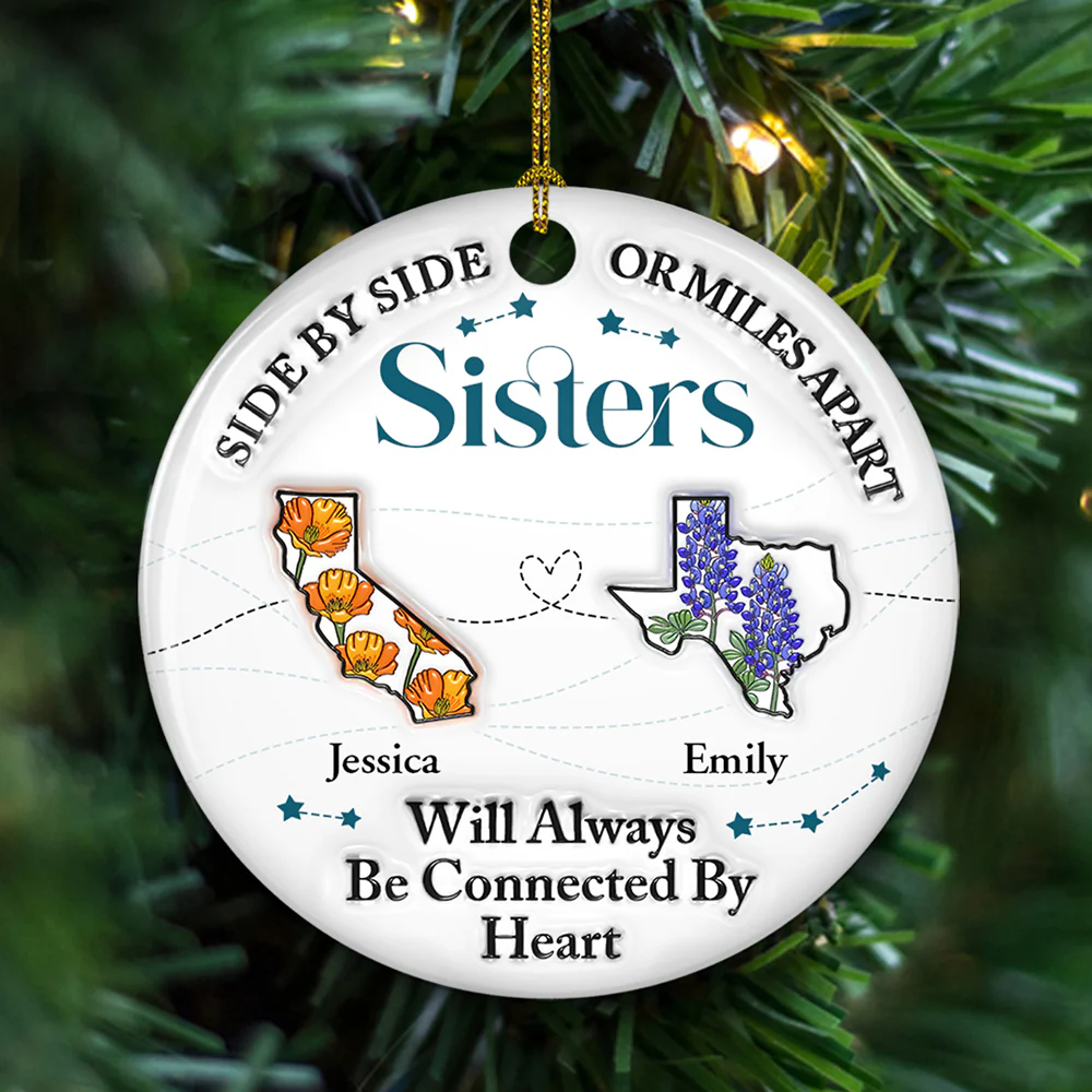 Connected By Heart - Personalized Custom 3D Inflated Effect Ceramic Ornament - Image 5