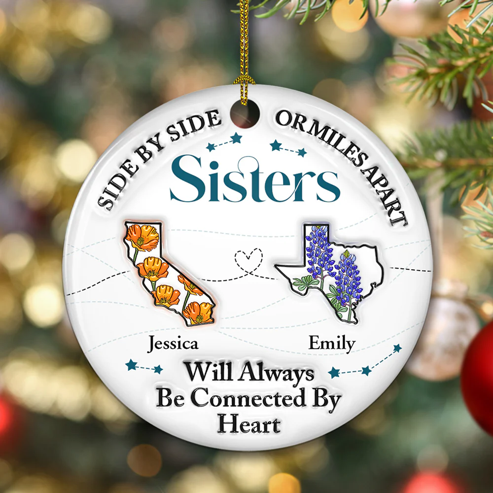 Connected By Heart - Personalized Custom 3D Inflated Effect Ceramic Ornament - Image 6