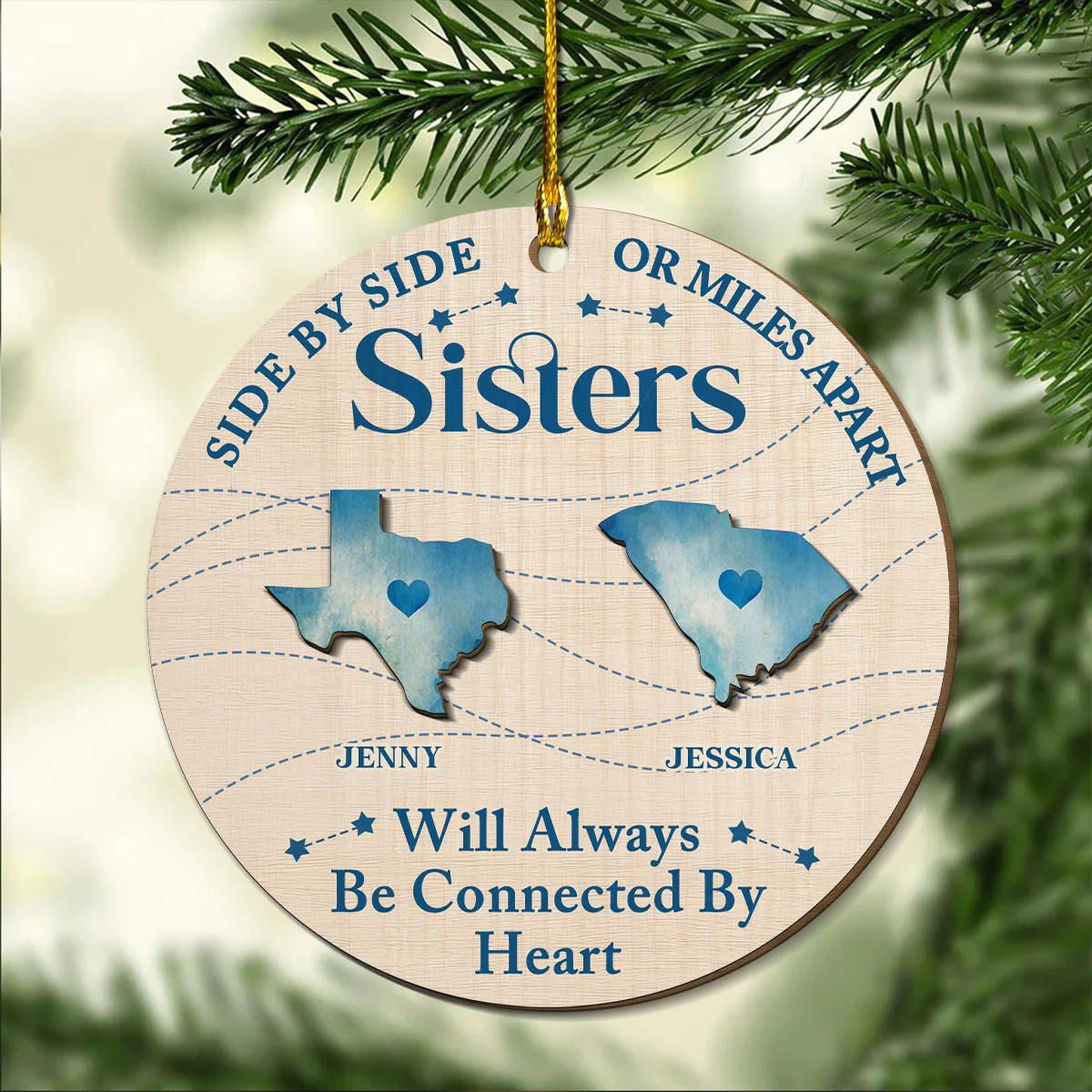 Connected By Heart - Personalized Custom Freeshape 2-Layered Wood Ornament - Image 3