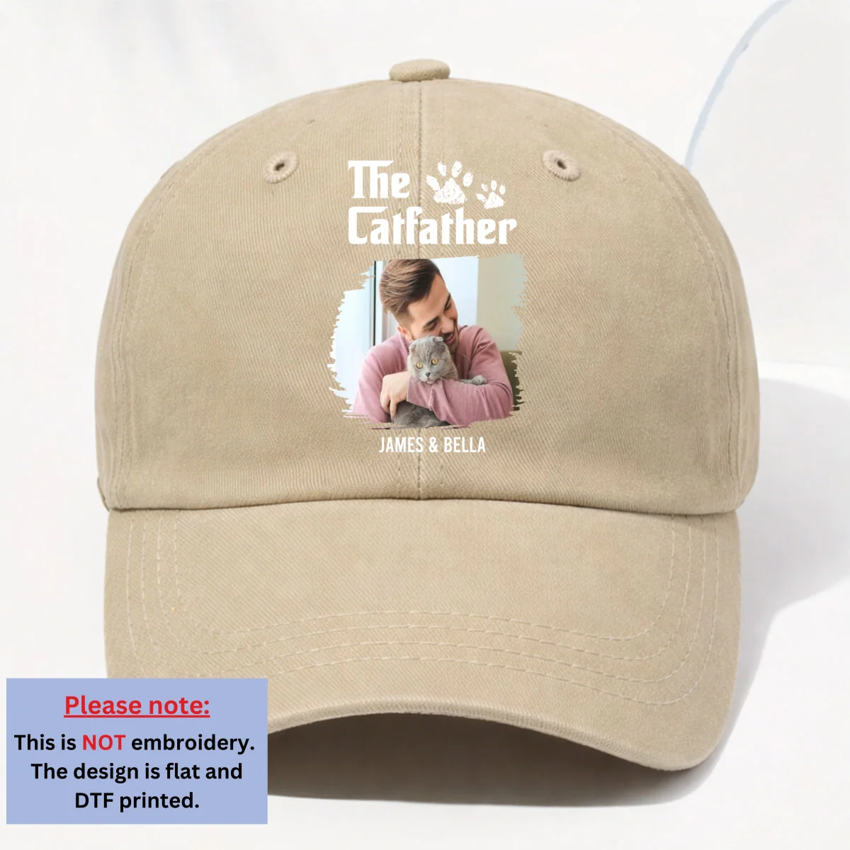 Cool Cat Father Retro Photo - Personalized Custom Vintage Washed Denim Cap - Image 9