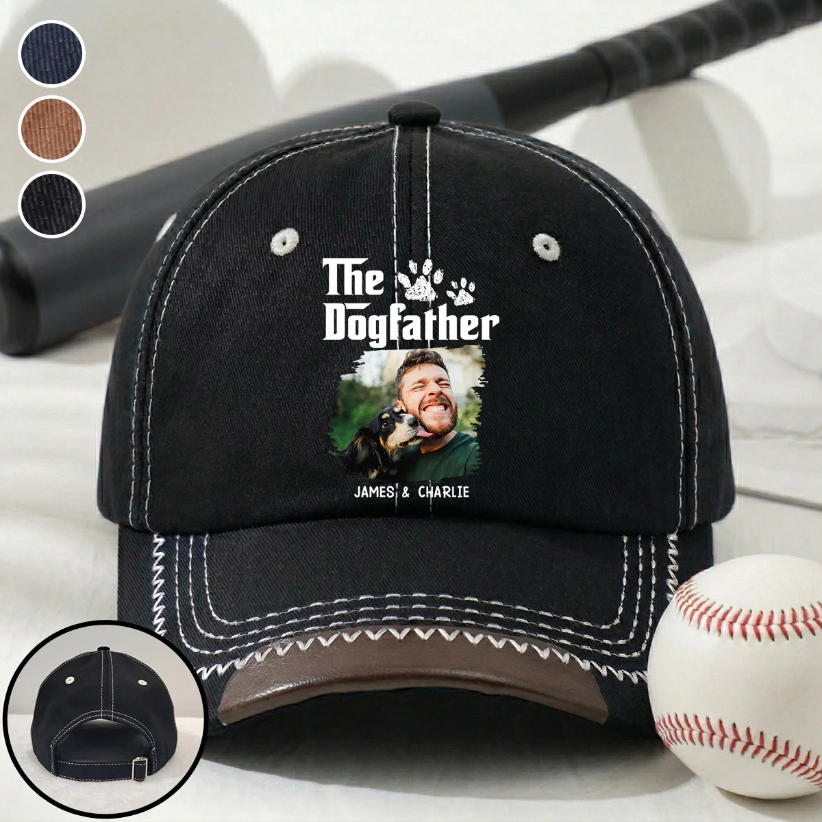 Cool Dog Father Photo - Personalized Custom Vintage Soft Baseball Cap