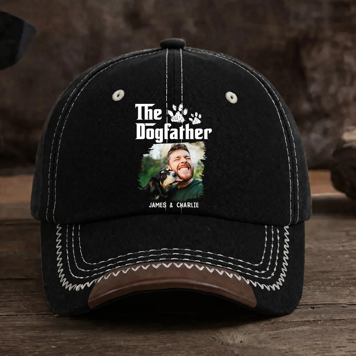 Cool Dog Father Photo - Personalized Custom Vintage Soft Baseball Cap - Image 2
