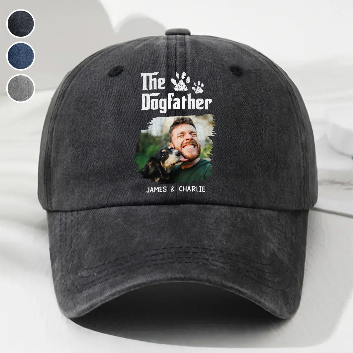 Cool Dog Father Photo - Personalized Custom Vintage Washed Denim Cap