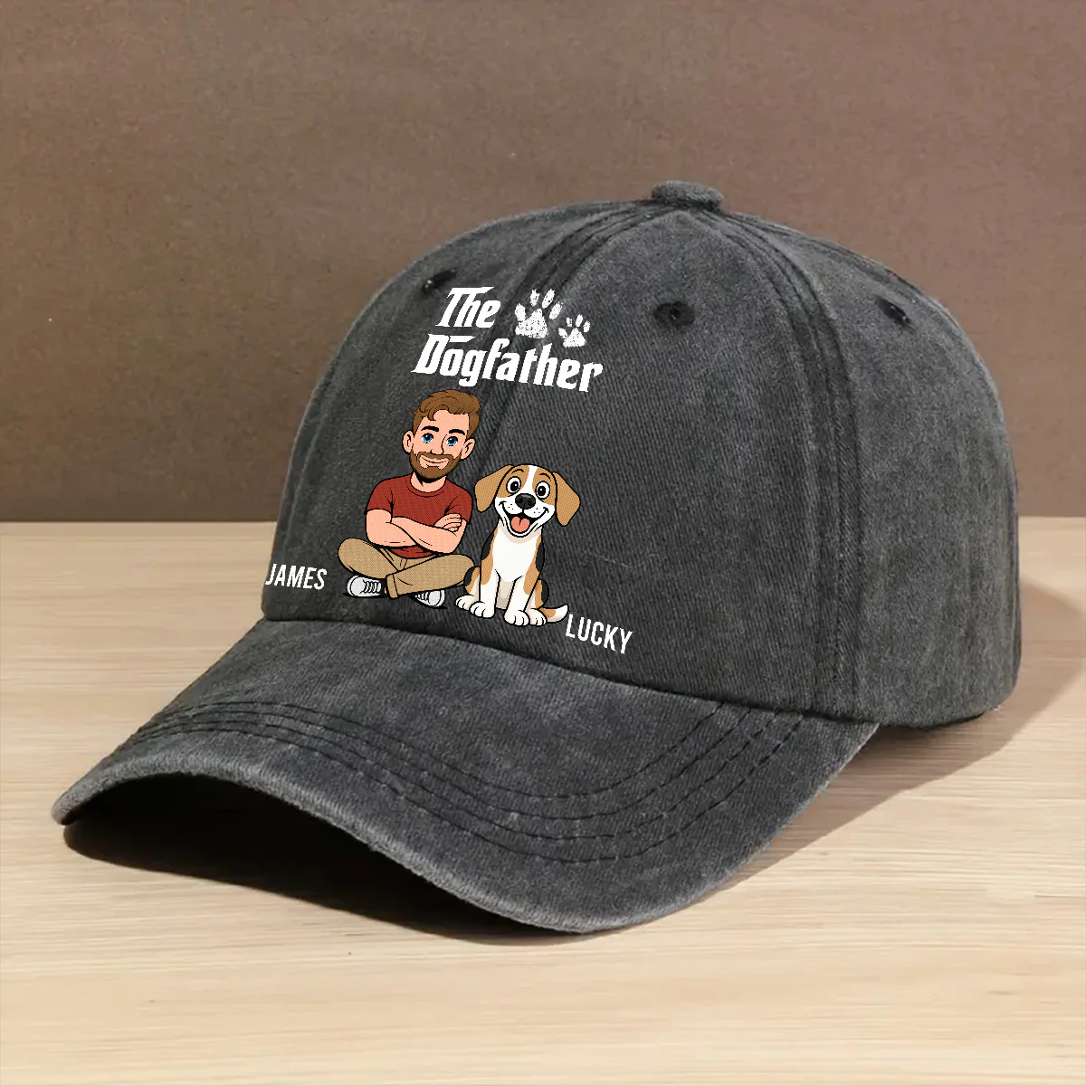 Cool Dog Father Retro - Personalized Custom Vintage Washed Denim Cap - Image 2