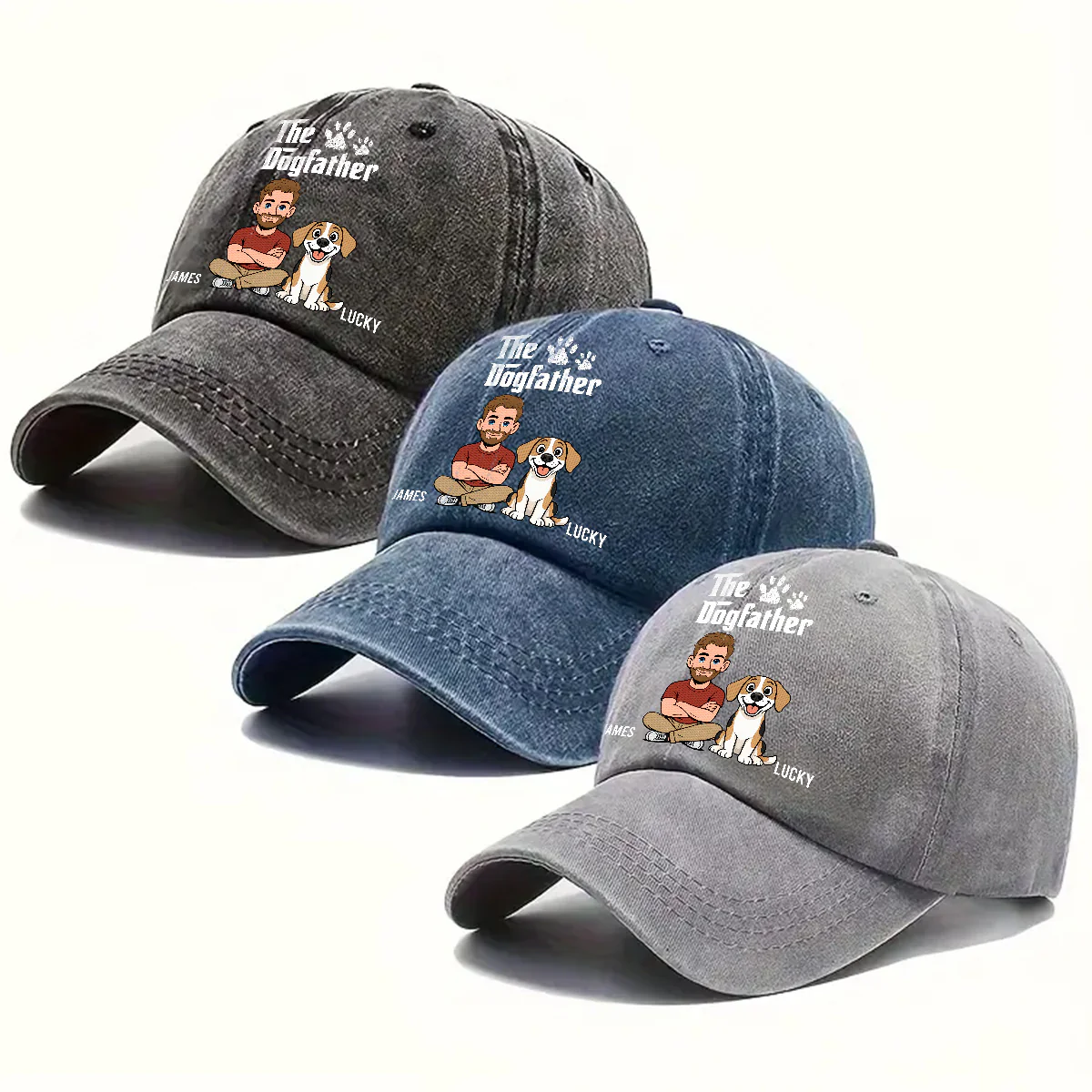 Cool Dog Father Retro - Personalized Custom Vintage Washed Denim Cap - Image 4
