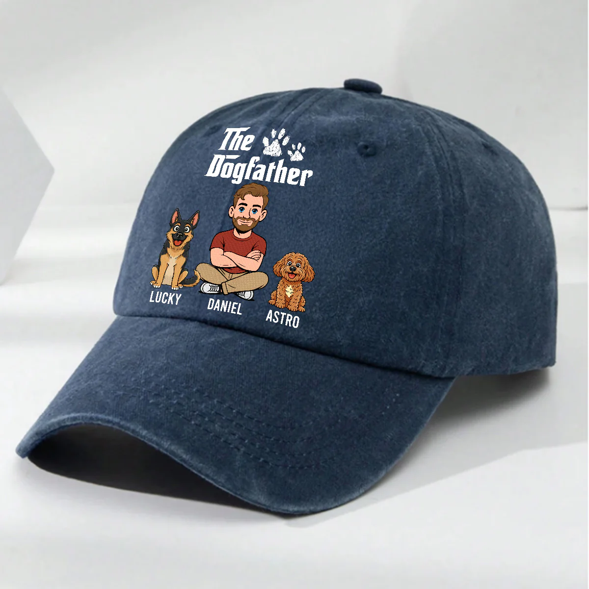Cool Dog Father Retro - Personalized Custom Vintage Washed Denim Cap - Image 5