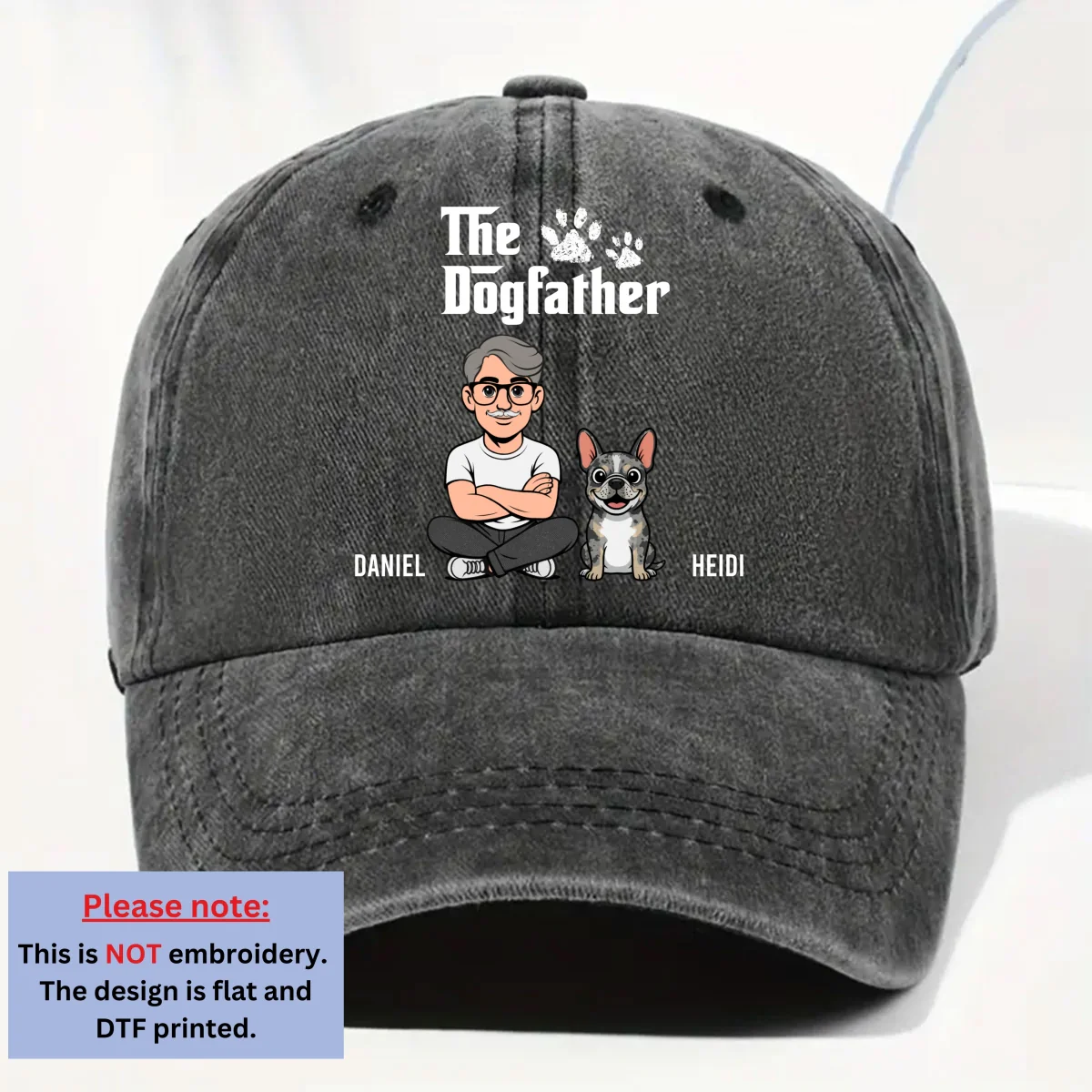 Cool Dog Father Retro - Personalized Custom Vintage Washed Denim Cap - Image 7