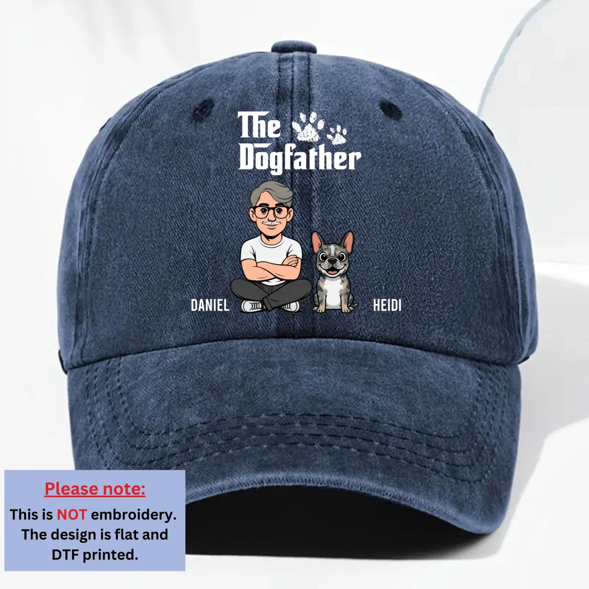 Cool Dog Father Retro - Personalized Custom Vintage Washed Denim Cap - Image 9