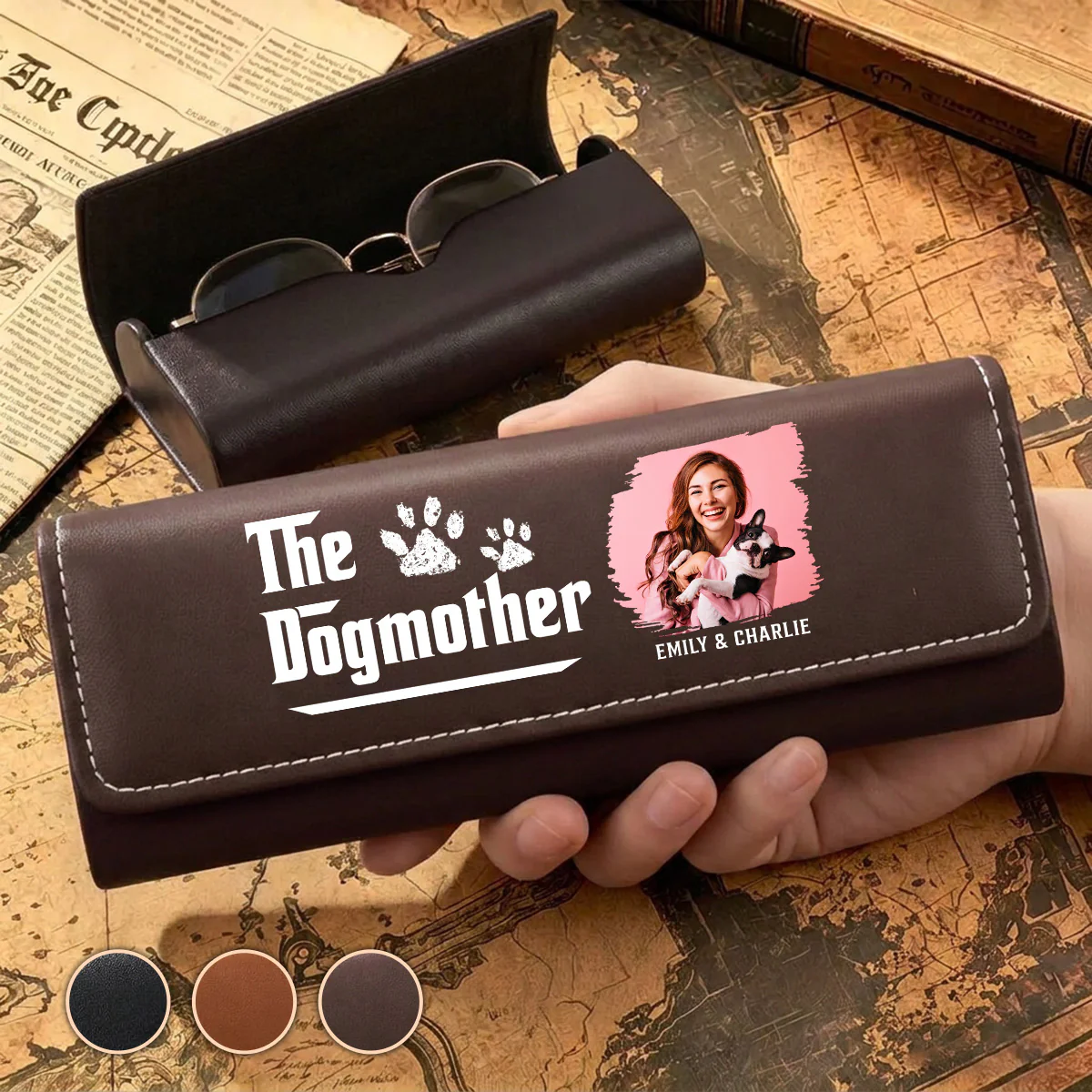 Cool Dog Mother Photo - Personalized Custom Leather Eyeglass Case