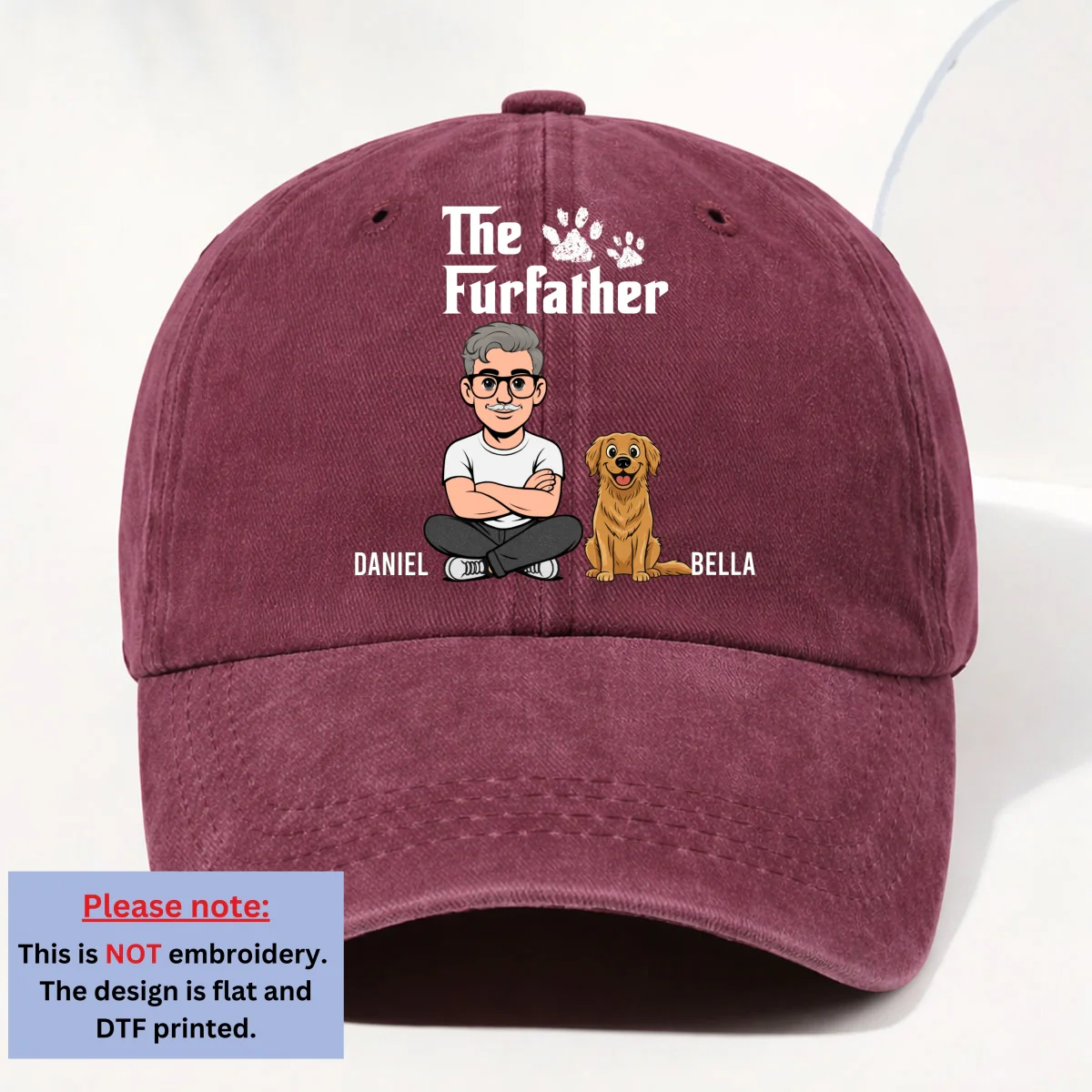 Cool Fur Father Retro - Personalized Custom Vintage Washed Denim Cap - Image 10