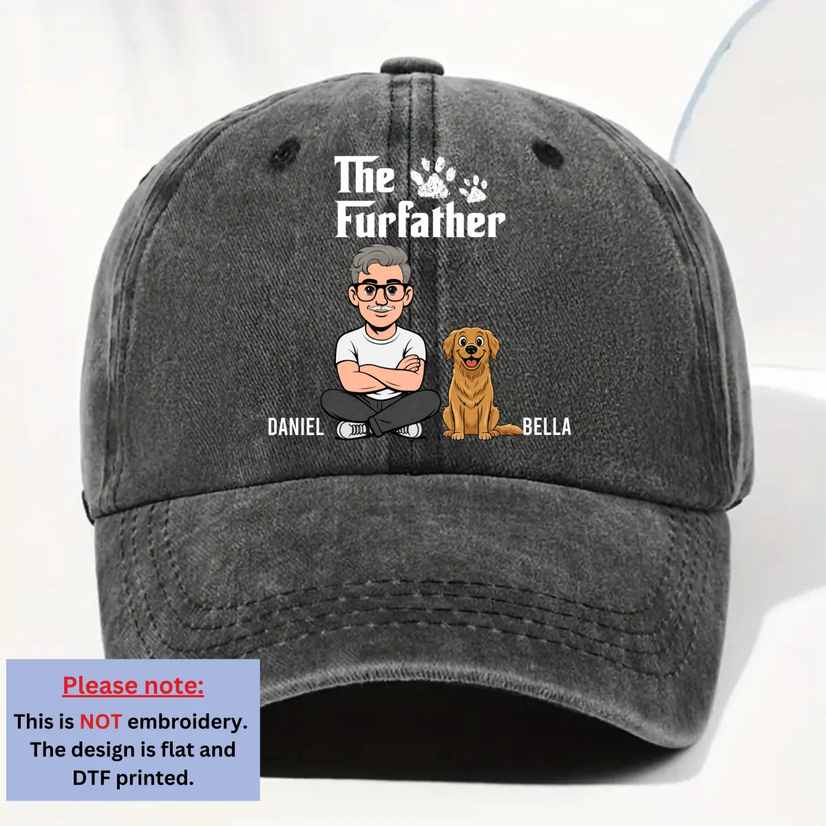 Cool Fur Father Retro - Personalized Custom Vintage Washed Denim Cap - Image 7
