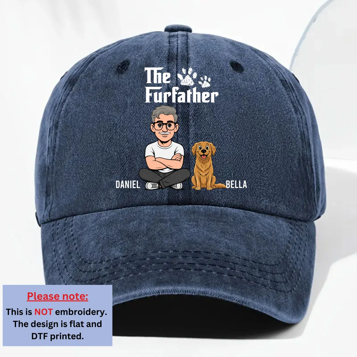 Cool Fur Father Retro - Personalized Custom Vintage Washed Denim Cap - Image 9