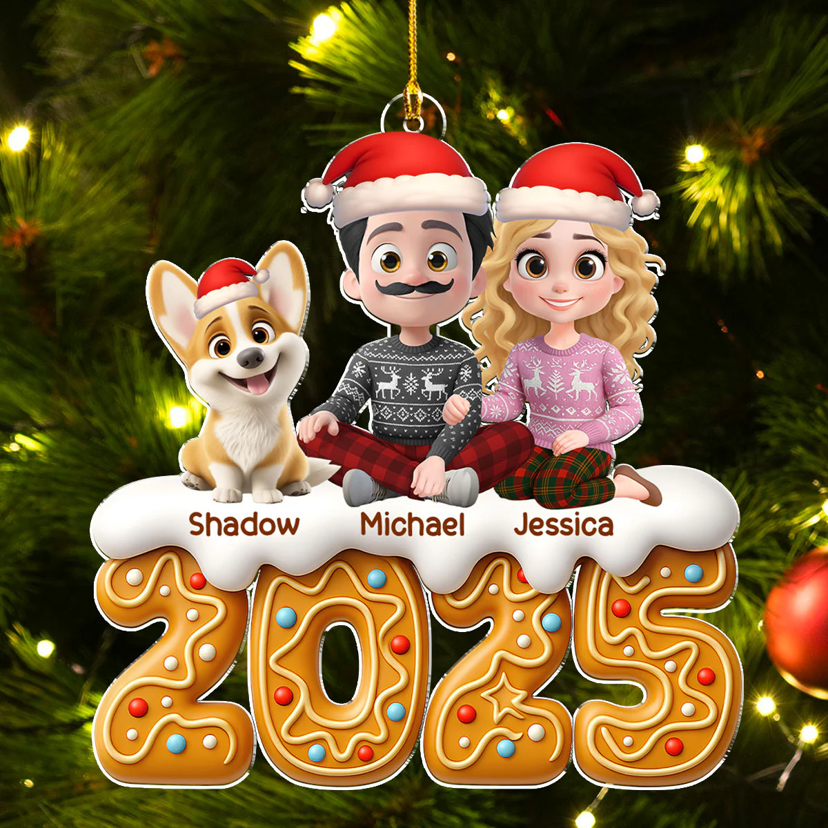 Couple And Dog Of The Year - Personalized Custom Acrylic Ornament - Image 5