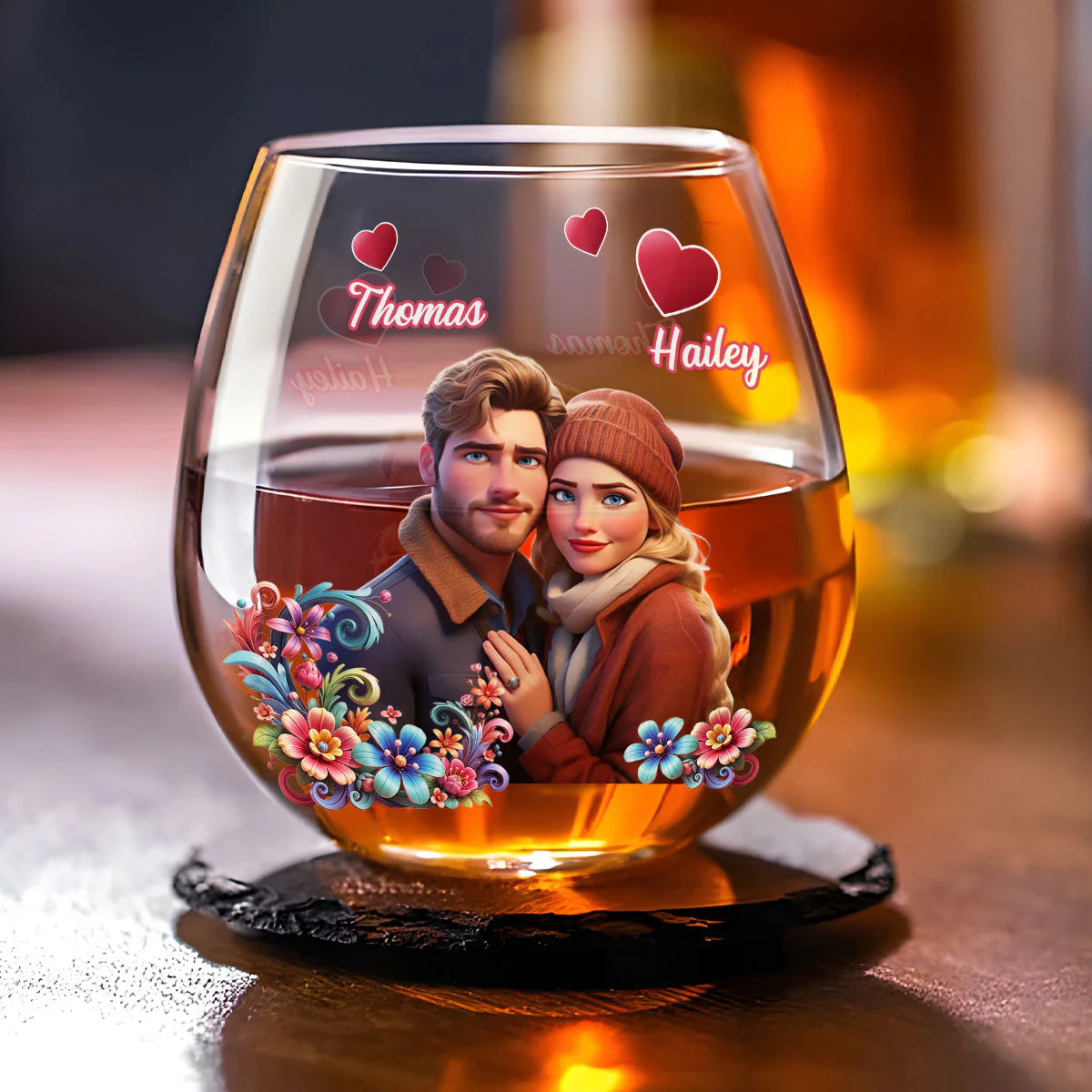 Couple Cartoon - Personalized Custom Wine Glass - Image 3