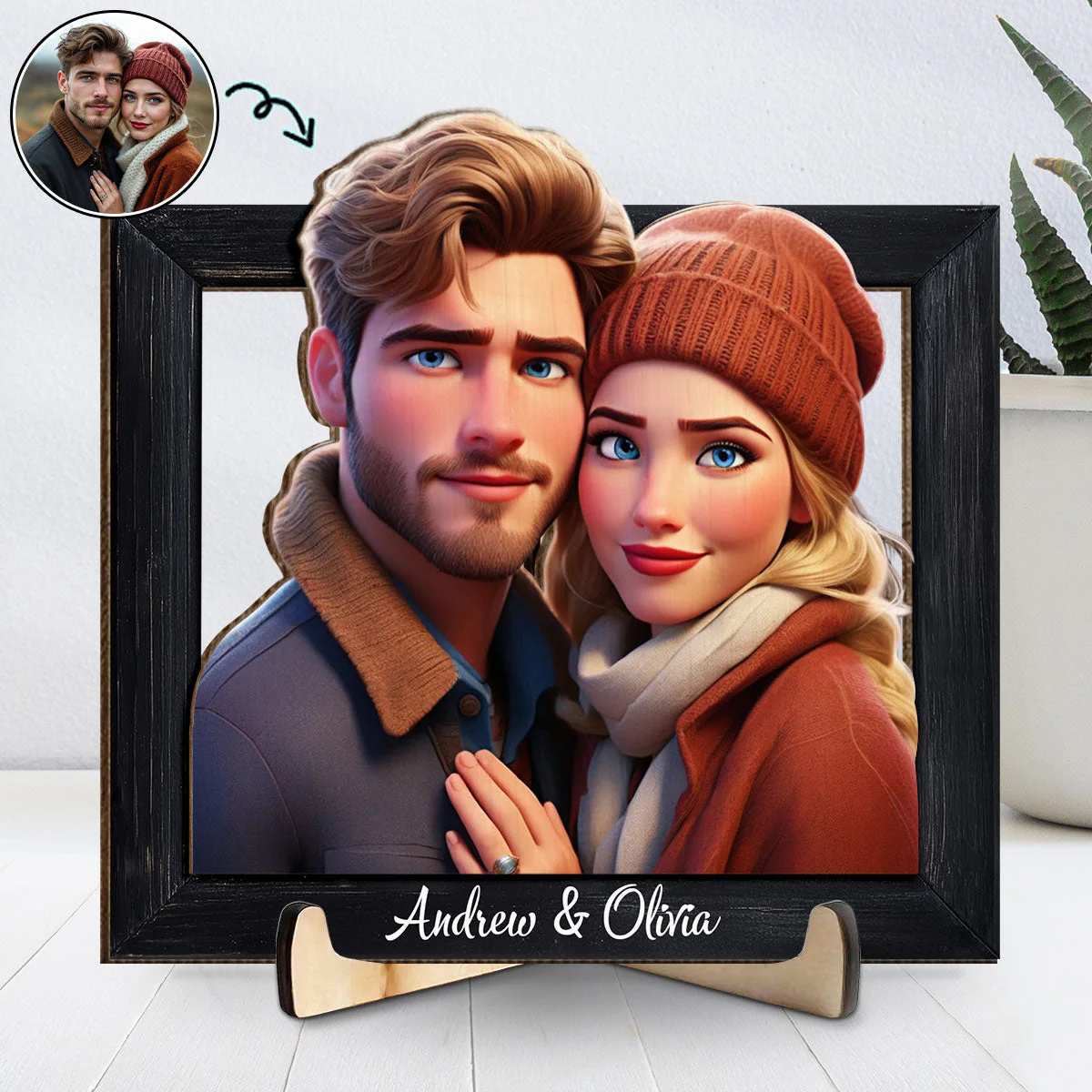 Couple Cartoon - Personalized Custom Wooden Plaque