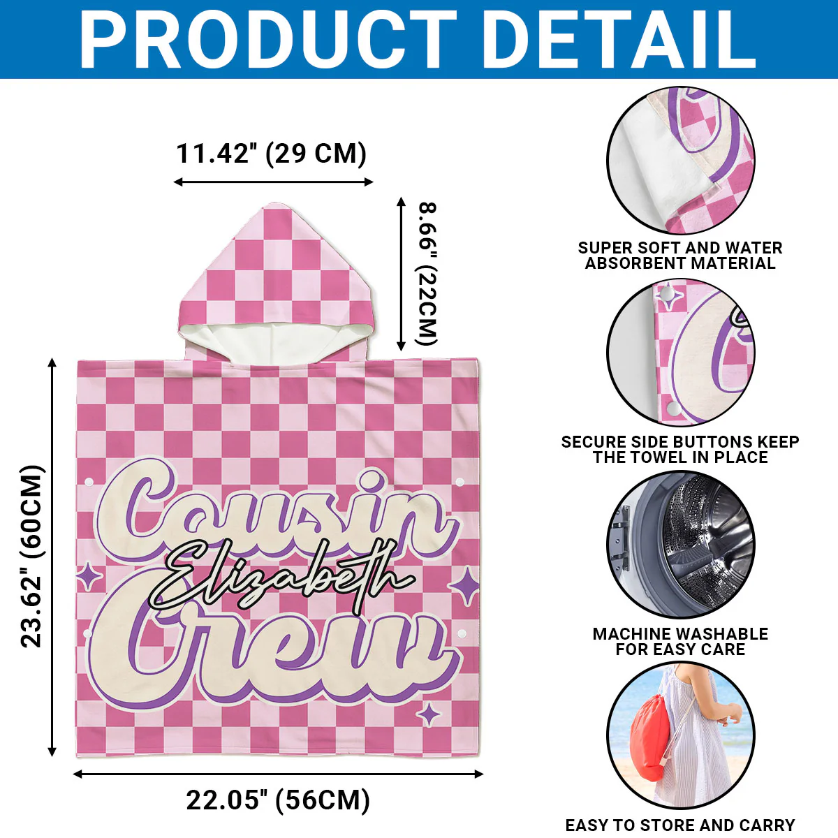 Cousin Crew - Personalized Custom Hooded Beach Towel - Image 5