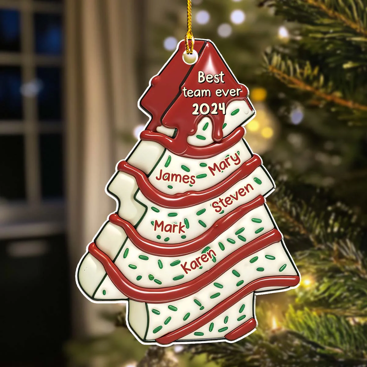 Coworker Tree Cake - Personalized Custom 3D Effect Acrylic Ornament - Image 2