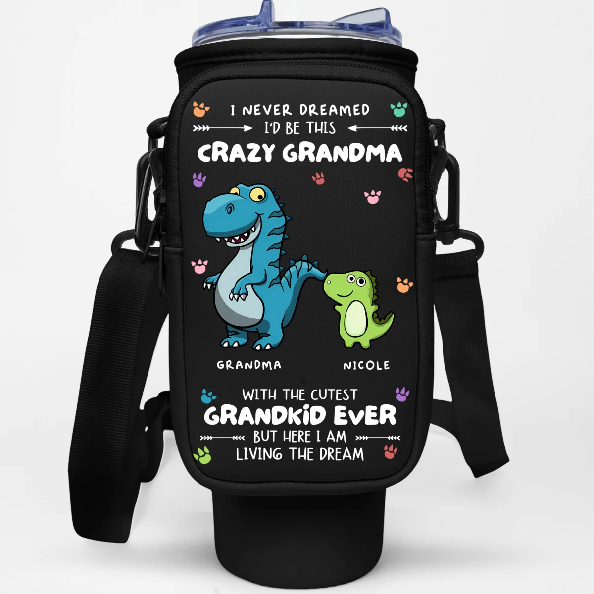 Crazy Grandma With Cutest Grandkids - Personalized Custom Water Bottle Carrier Bag - Image 10