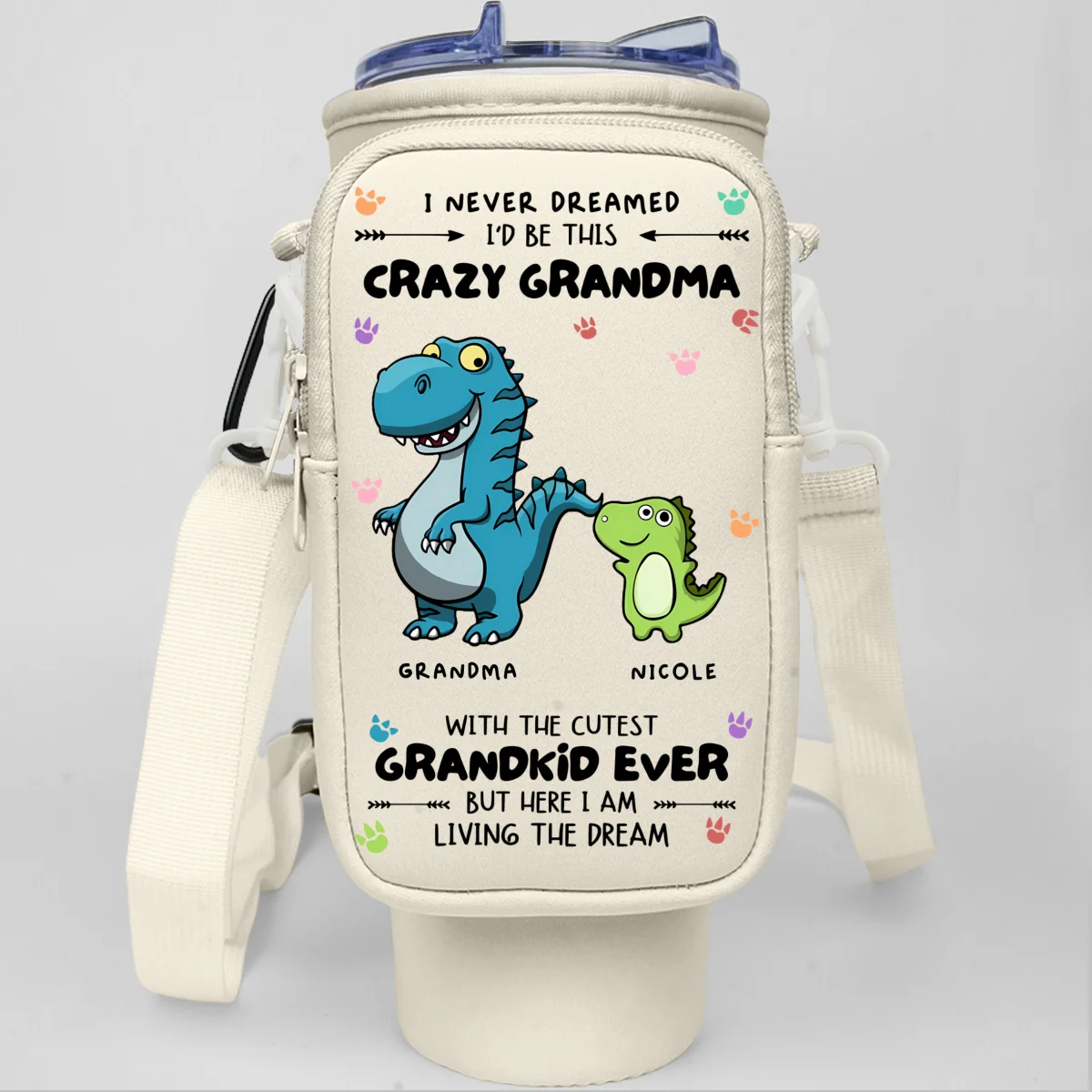 Crazy Grandma With Cutest Grandkids - Personalized Custom Water Bottle Carrier Bag - Image 12