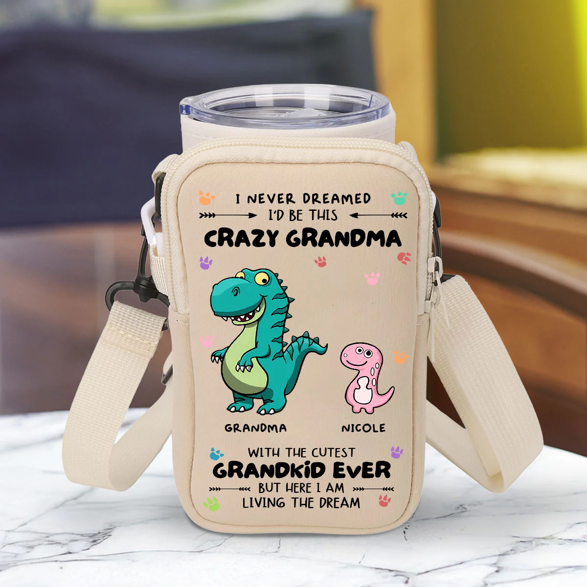 Crazy Grandma With Cutest Grandkids - Personalized Custom Water Bottle Carrier Bag - Image 3