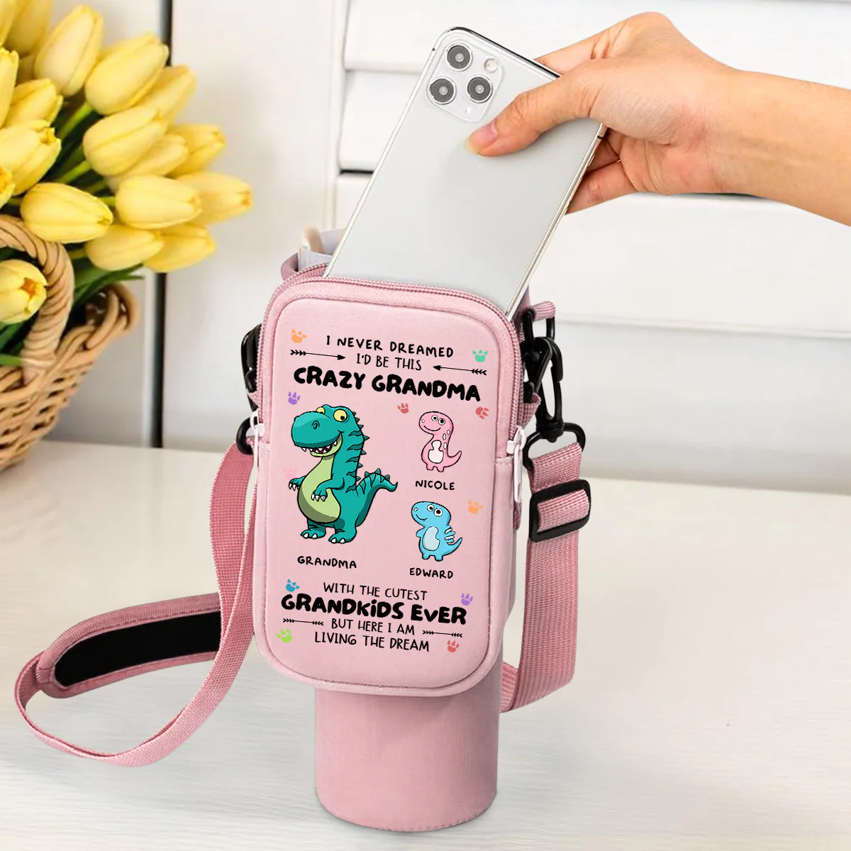 Crazy Grandma With Cutest Grandkids - Personalized Custom Water Bottle Carrier Bag - Image 6