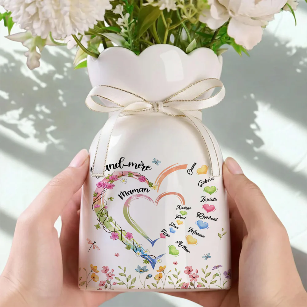 Cœur De Mamie - Vase À Fleurs Personnalisé Avec Ruban - Image 4