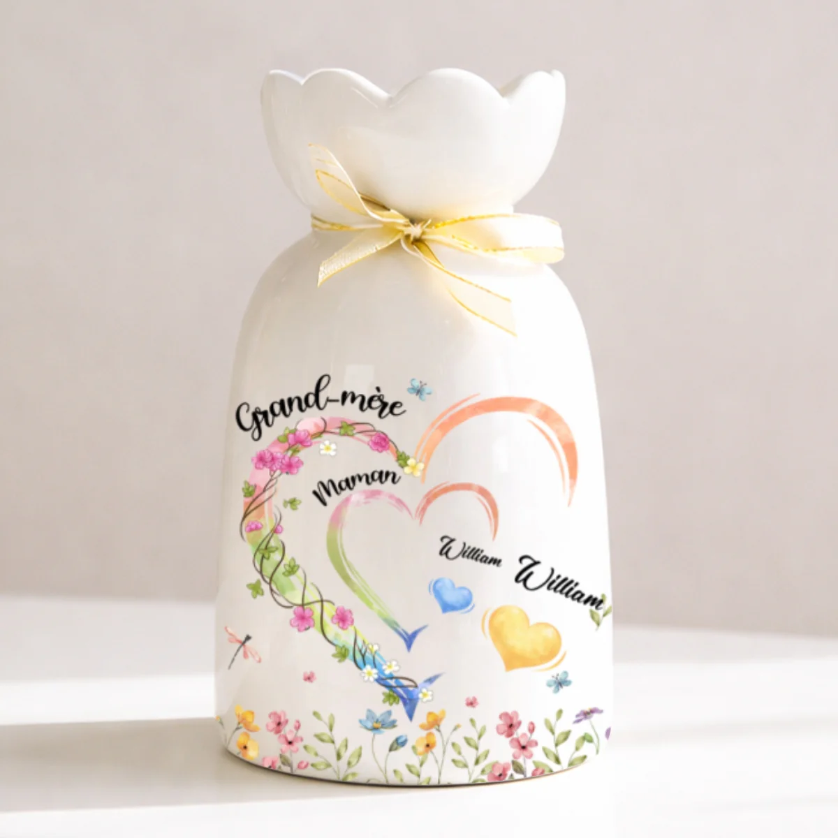 Cœur De Mamie - Vase À Fleurs Personnalisé Avec Ruban - Image 6