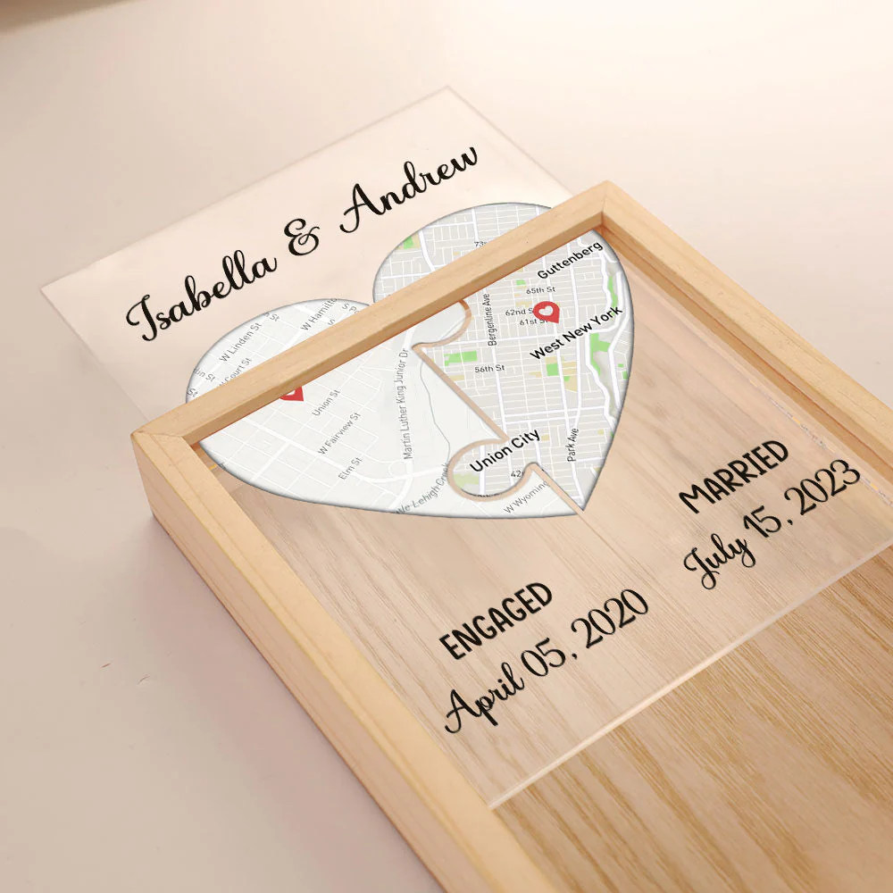 Custom Locations Heart Puzzle Map - Personalized Frame Light Box - Image 3