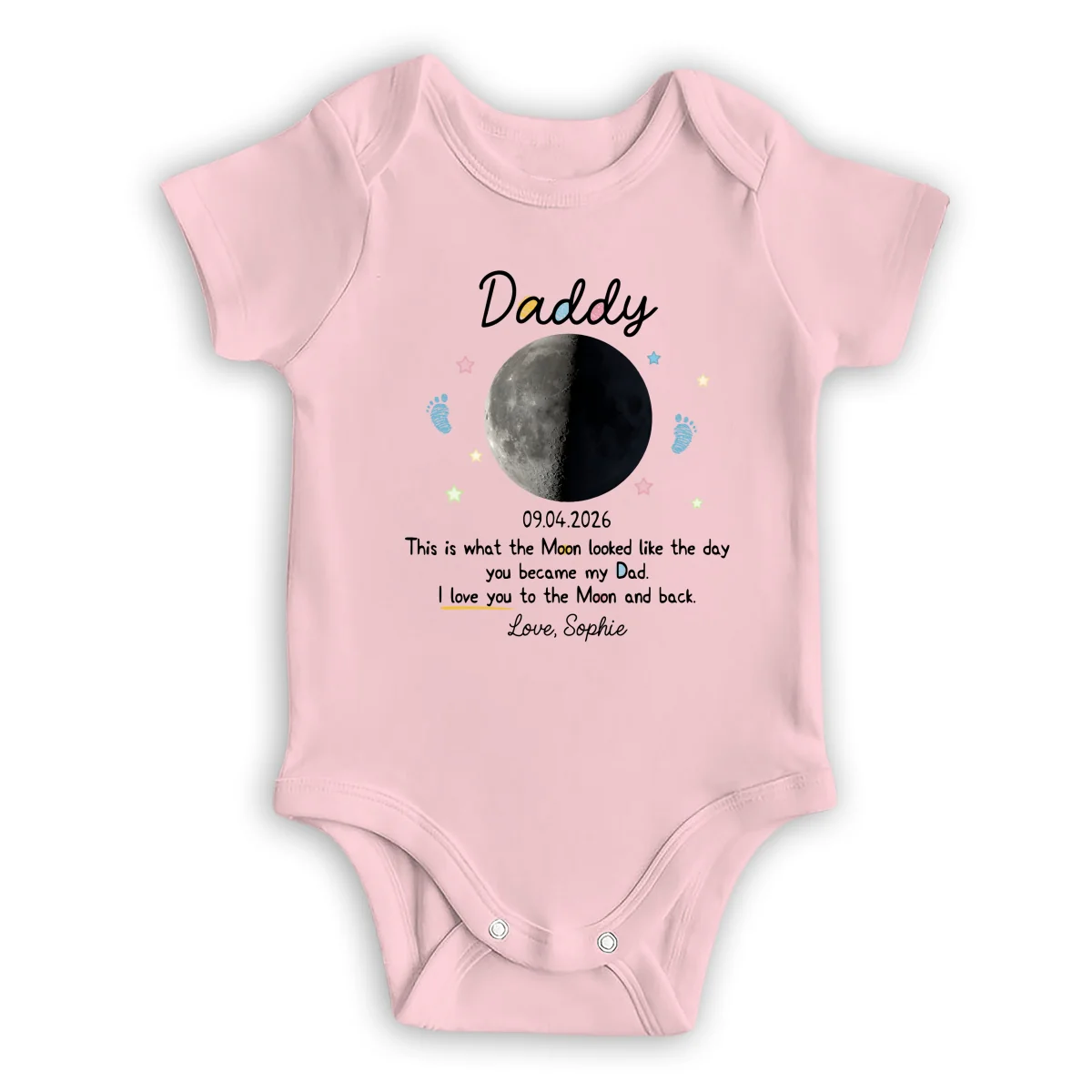 Custom Moon Phase 1st Fathers Day Gift - Personalized Custom Baby Onesie - Image 3