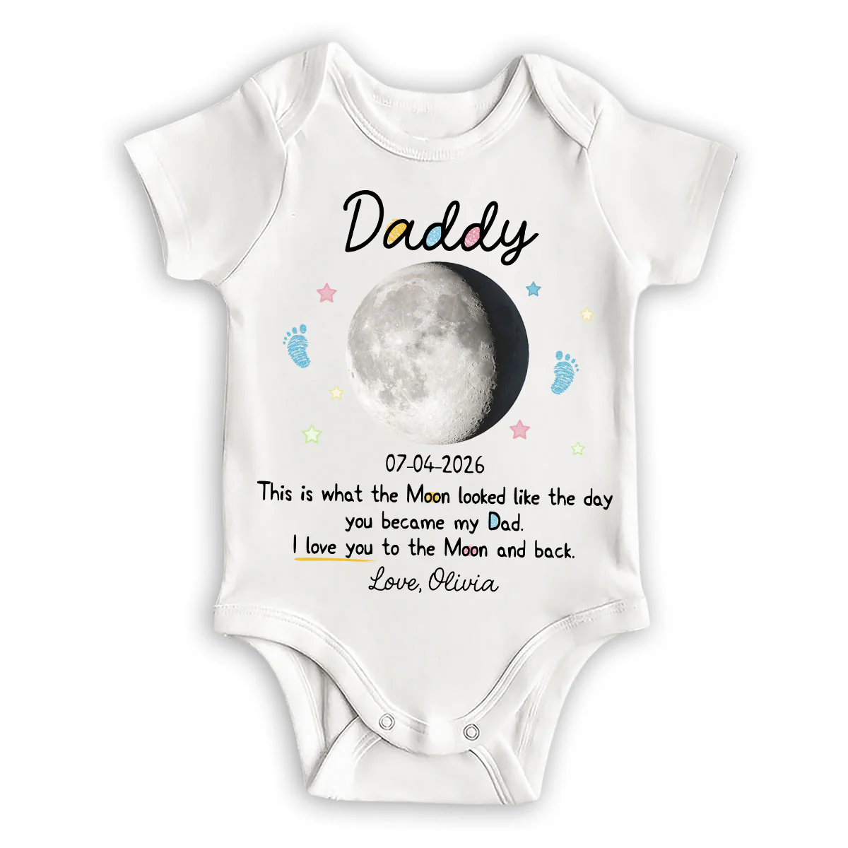 Custom Moon Phase 1st Fathers Day Gift - Personalized Custom Baby Onesie - Image 4